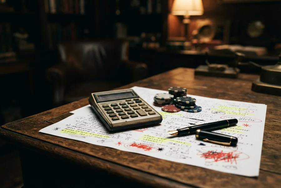 Calculatrice et jetons de casino